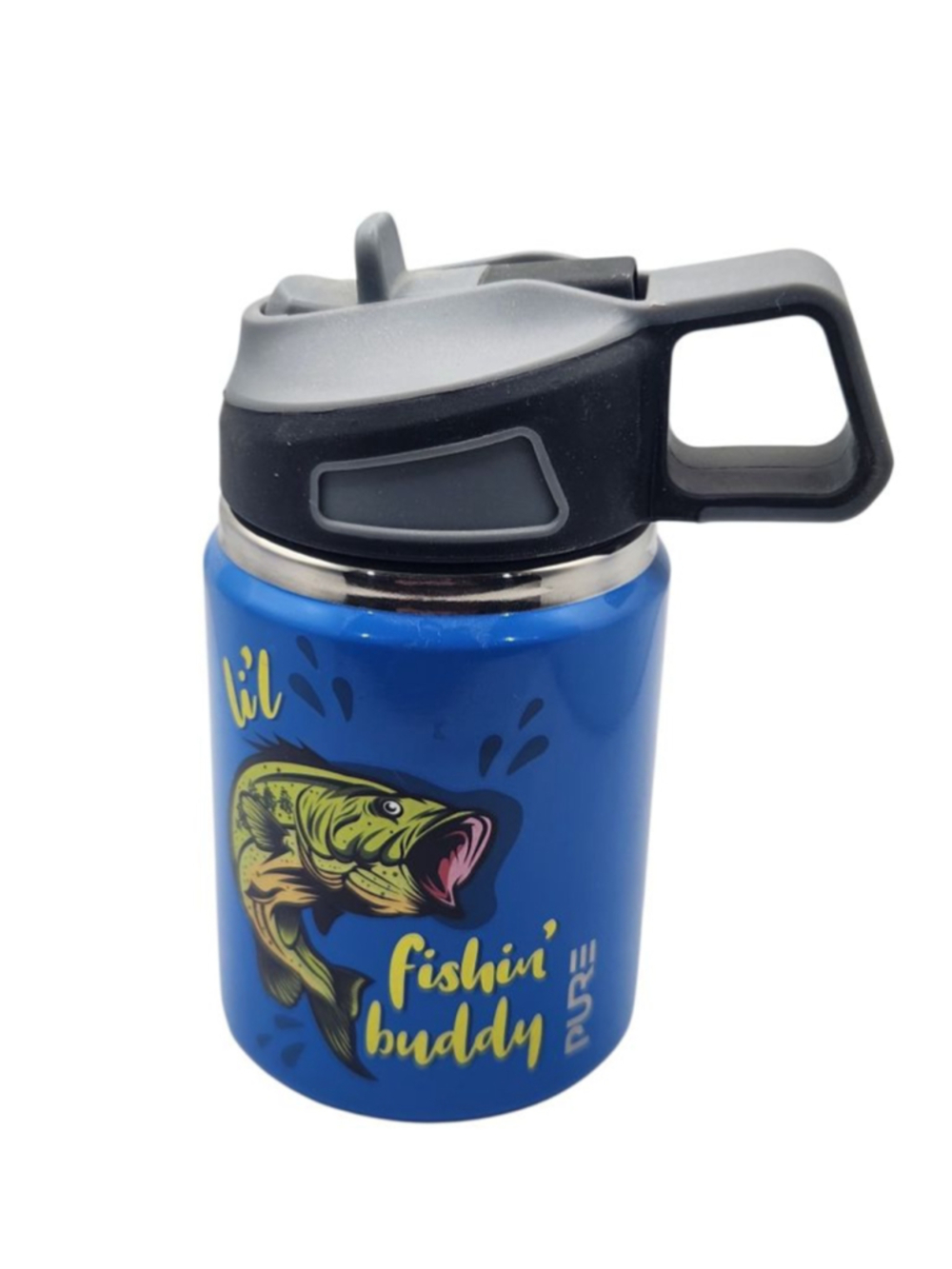Pure Drinkware Li'l Fishin' Buddy Kids Water Bottle - 12oz Blue Stainless Steel